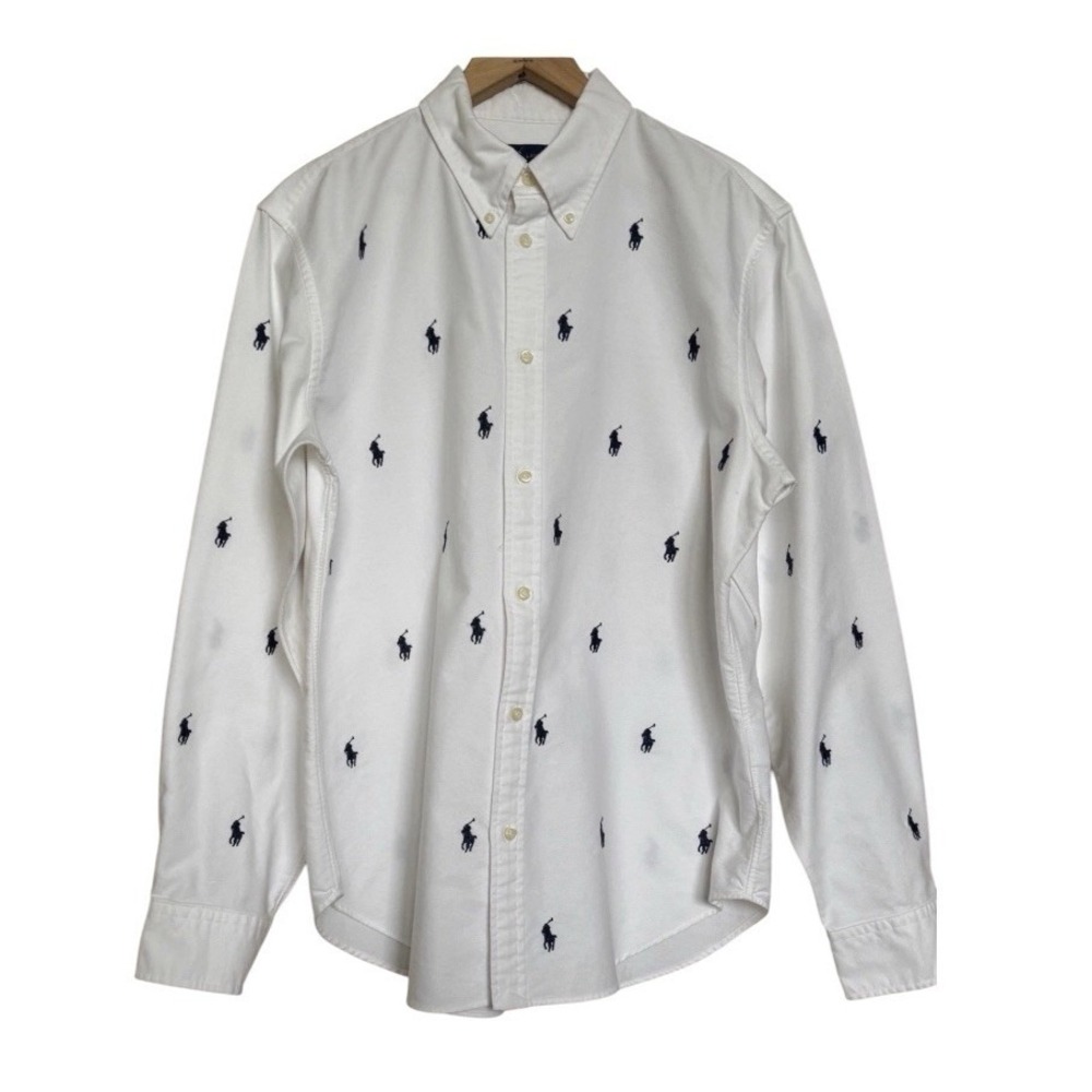 Ralph Lauren All Over Embroidered Pony Oxford Shirt Preppy Mens Large/XL? White